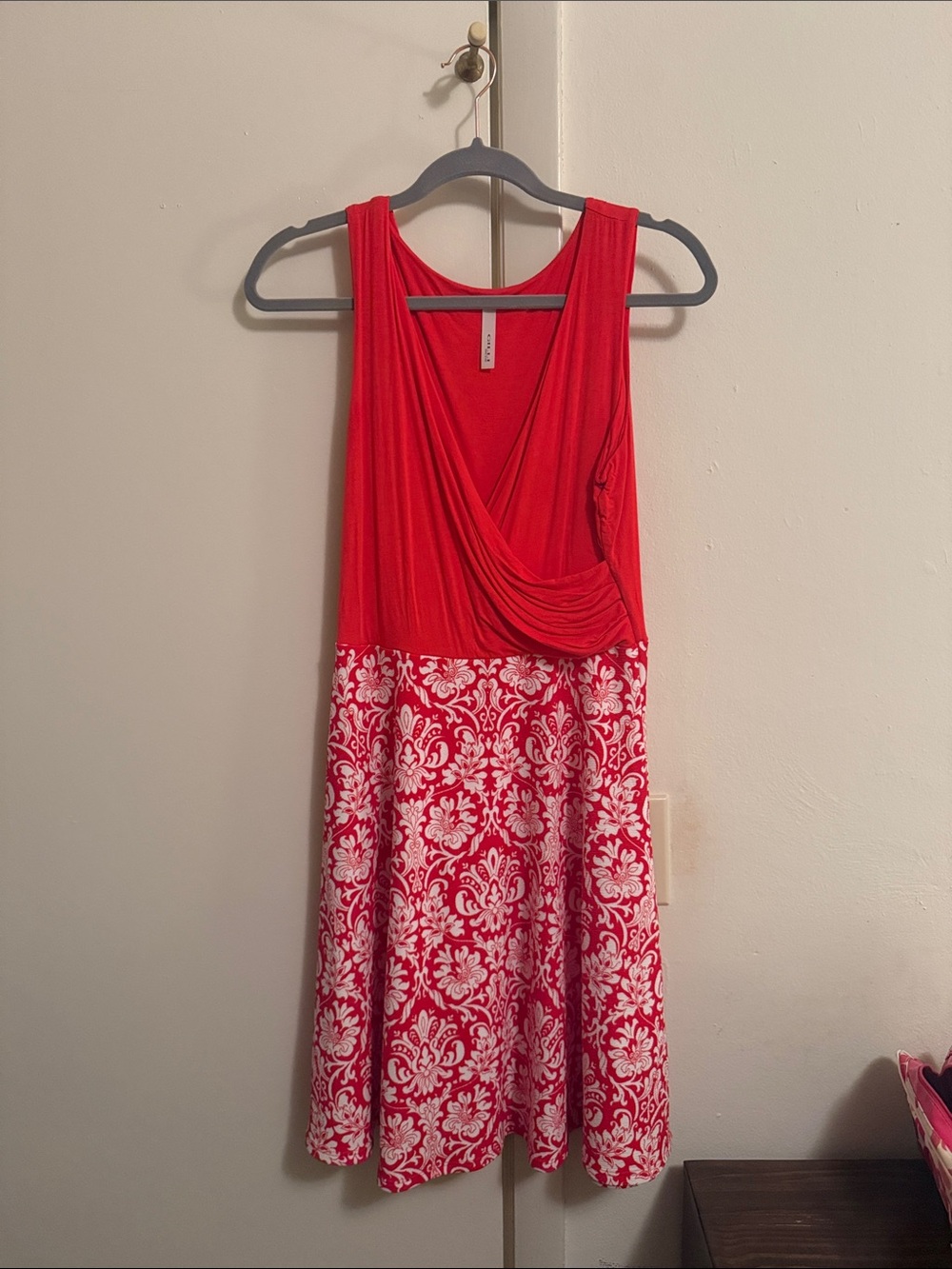 Gilli Red & White Sleeveless Wrap Bodice A-Line Dress